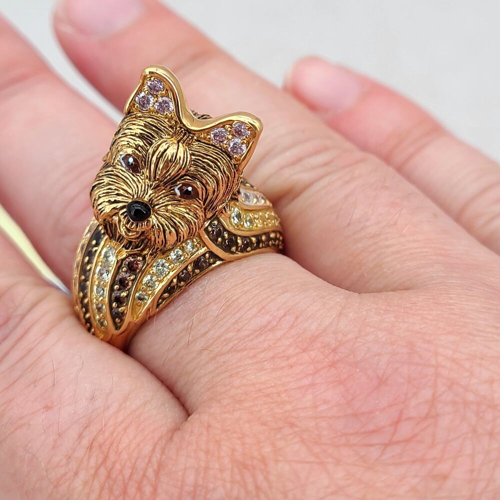 Bradford Exchange I Love My Yorkie 18k Gold Plated Ring Swarovski Crystals 10.5 - Picture 8 of 10